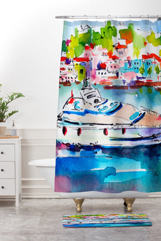 Ginette Fine Art Boating In Italy Shower Curtain And Mat