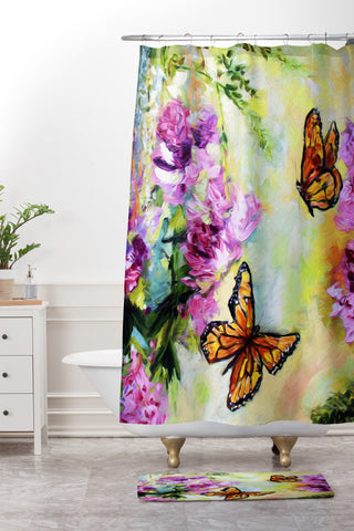 Ginette Fine Art Butterflies and Peonies Shower Curtain And Mat
