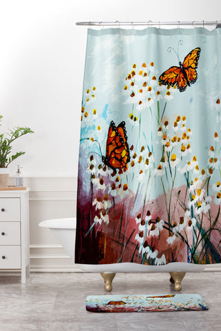 Ginette Fine Art Butterflies In Chamomile 1 Shower Curtain And Mat