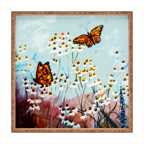 Ginette Fine Art Butterflies In Chamomile 1 Square Tray