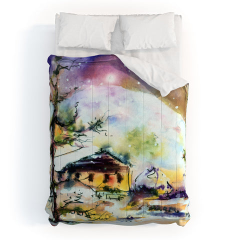 Ginette Fine Art Cabin In The Snow Comforter
