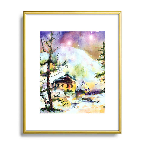 Ginette Fine Art Cabin In The Snow Metal Framed Art Print
