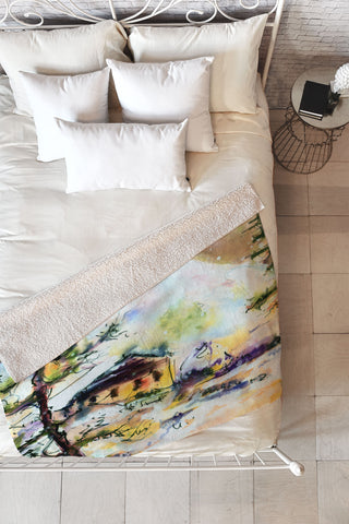 Ginette Fine Art Cabin In The Snow Fleece Throw Blanket