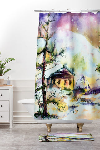 Ginette Fine Art Cabin In The Snow Shower Curtain And Mat