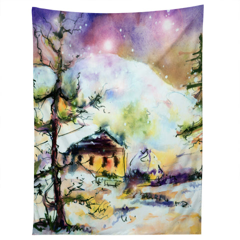 Ginette Fine Art Cabin In The Snow Tapestry