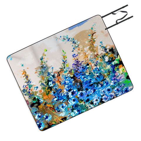 Ginette Fine Art Delphiniums Jardin Bleu Picnic Blanket
