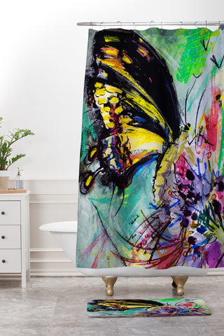 Ginette Fine Art Expressive Black Butterfly Shower Curtain And Mat