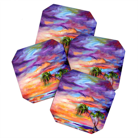 Ginette Fine Art Florida Palms Beach Coaster Set