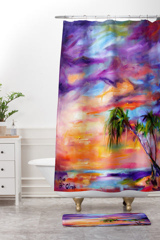 Ginette Fine Art Florida Palms Beach Shower Curtain And Mat