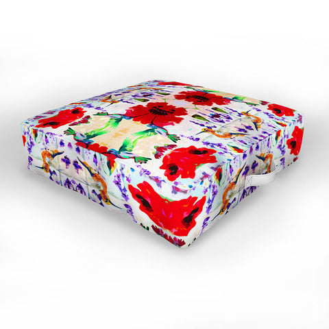 Ginette Fine Art French Country Cottage Hummingbirds and Poppies Outdoor Floor Cushion