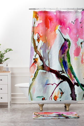 Ginette Fine Art Hummingbird In Spring Shower Curtain And Mat
