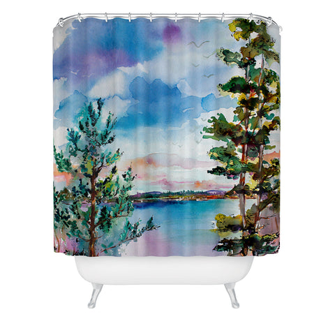 Ginette Fine Art Lake View Through The Trees Shower Curtain