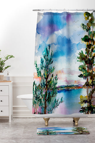 Ginette Fine Art Lake View Through The Trees Shower Curtain And Mat