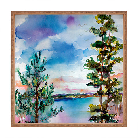 Ginette Fine Art Lake View Through The Trees Square Tray