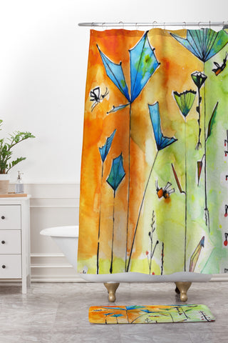 Ginette Fine Art Miro Poppy Land Shower Curtain And Mat