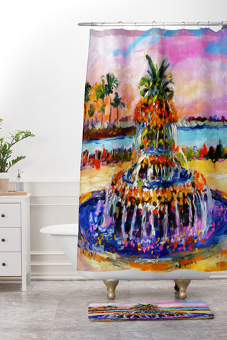 Ginette Fine Art Pineapple Fountain Charleston SC Shower Curtain And Mat