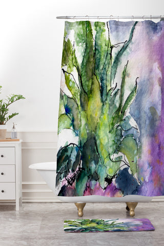 Ginette Fine Art Pineapple Top Shower Curtain And Mat