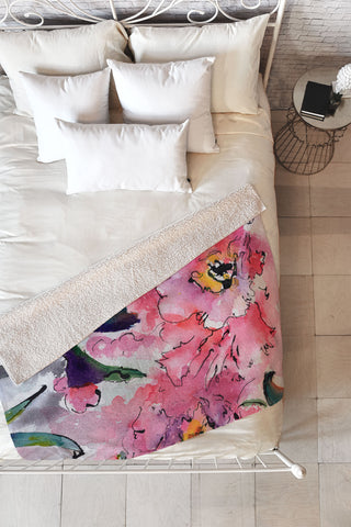 Ginette Fine Art Pink Camellias Fleece Throw Blanket