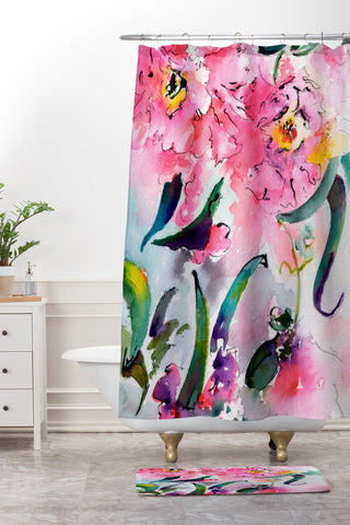 Ginette Fine Art Pink Camellias Shower Curtain And Mat
