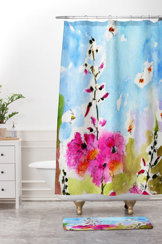 Ginette Fine Art Pink Lavatera 3 Shower Curtain And Mat