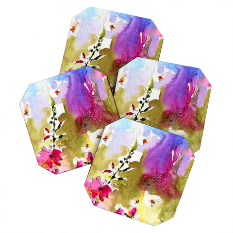 Ginette Fine Art Pink Lavatera 4 Coaster Set