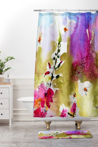 Ginette Fine Art Pink Lavatera 4 Shower Curtain And Mat