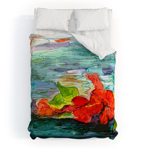 Ginette Fine Art Pool Flowers Duvet Cover