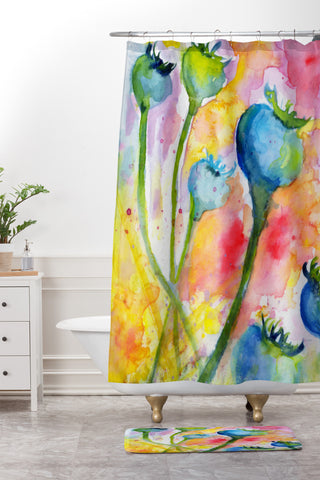 Ginette Fine Art Poppy Pods Shower Curtain And Mat