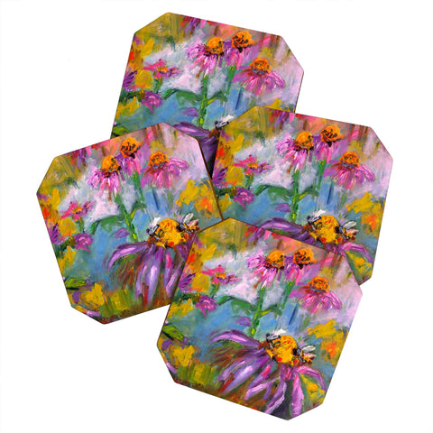 Ginette Fine Art Purple Coneflowers And Bees Coaster Set