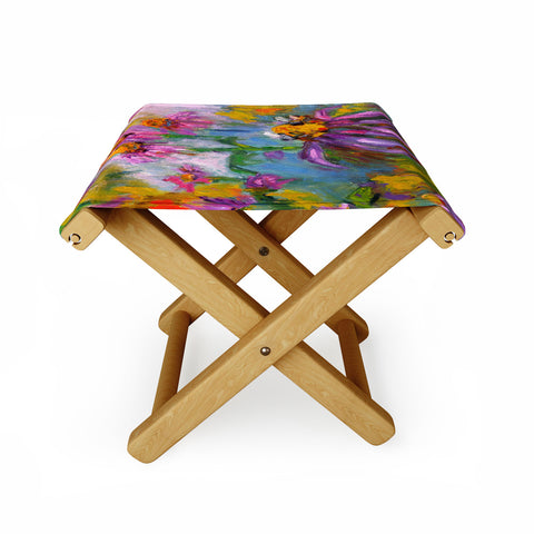 Ginette Fine Art Purple Coneflowers And Bees Folding Stool