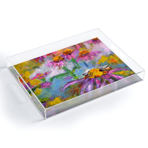 Ginette Fine Art Purple Coneflowers And Bees Acrylic Tray