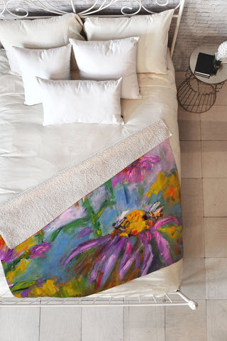 Ginette Fine Art Purple Coneflowers And Bees Fleece Throw Blanket