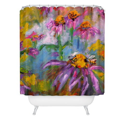 Ginette Fine Art Purple Coneflowers And Bees Shower Curtain