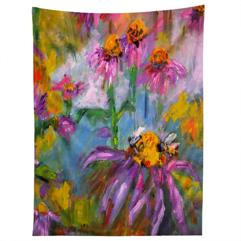 Ginette Fine Art Purple Coneflowers And Bees Tapestry
