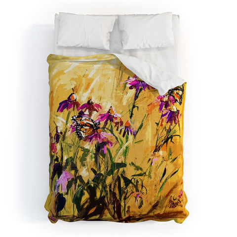 Ginette Fine Art Purple Coneflowers And Butterflies Duvet Cover