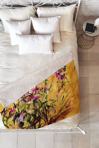 Ginette Fine Art Purple Coneflowers And Butterflies Fleece Throw Blanket