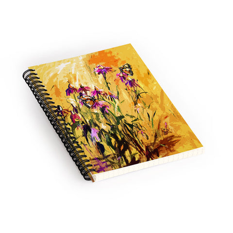 Ginette Fine Art Purple Coneflowers And Butterflies Spiral Notebook