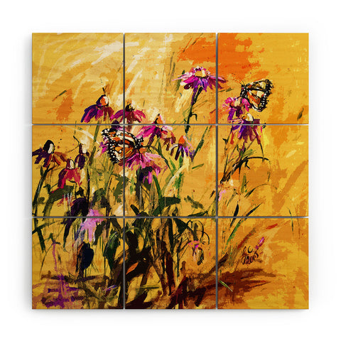 Ginette Fine Art Purple Coneflowers And Butterflies Wood Wall Mural