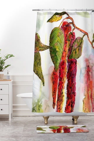 Ginette Fine Art Red Amaranth Modern Botanical Shower Curtain And Mat