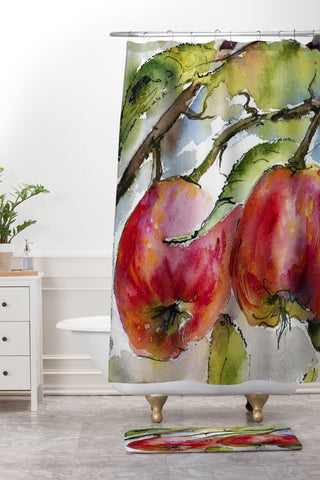 Ginette Fine Art Red Apples Watercolors Shower Curtain And Mat