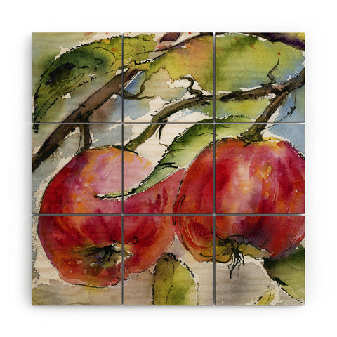 Ginette Fine Art Red Apples Watercolors Wood Wall Mural