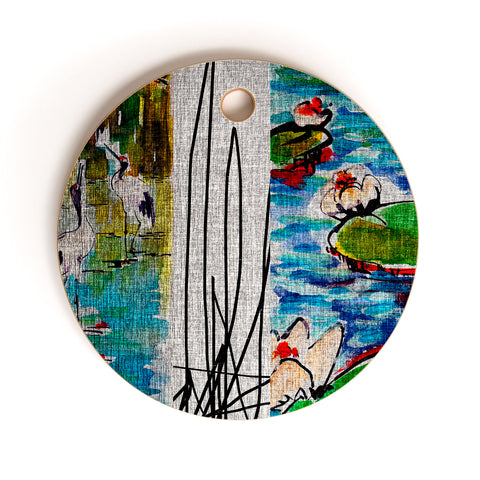 Ginette Fine Art Red Crowned Cranes Cutting Board Round