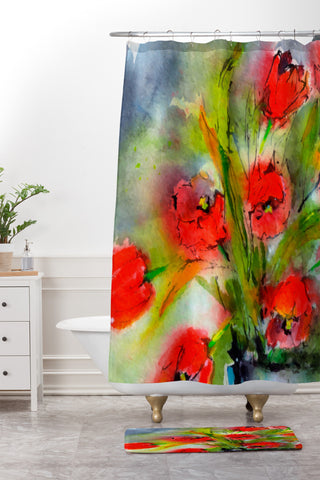 Ginette Fine Art Red Tulips 1 Shower Curtain And Mat