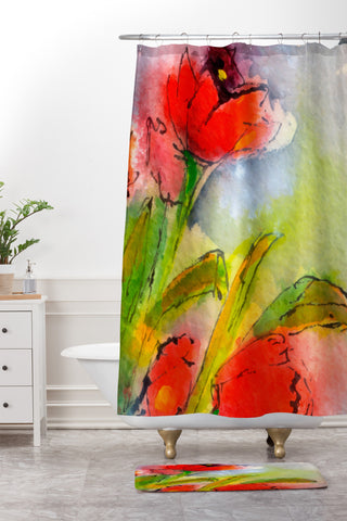 Ginette Fine Art Red Tulips 3 Shower Curtain And Mat