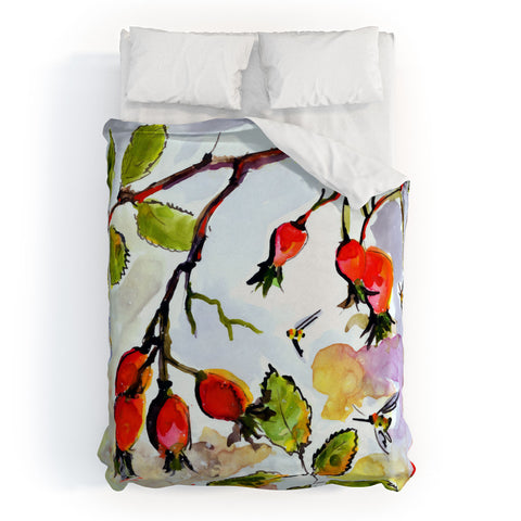 Ginette Fine Art Rose Hips and Bees Duvet Cover