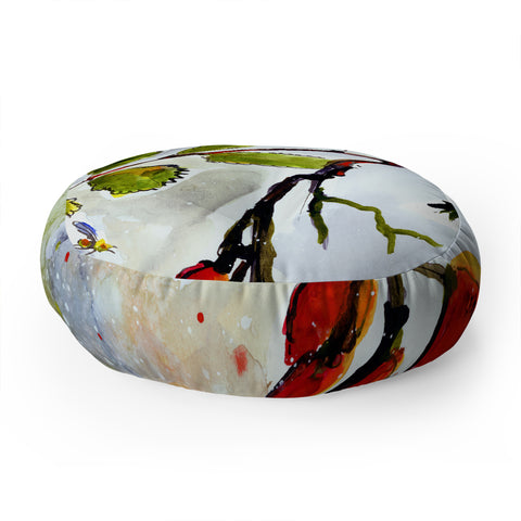 Ginette Fine Art Rose Hips and Bees Floor Pillow Round