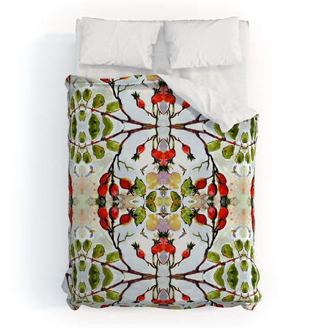 Ginette Fine Art Rose Hips and Bees Pattern Duvet Cover