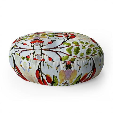Ginette Fine Art Rose Hips and Bees Pattern Floor Pillow Round