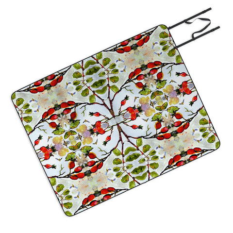 Ginette Fine Art Rose Hips and Bees Pattern Picnic Blanket