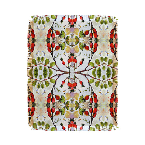 Ginette Fine Art Rose Hips and Bees Pattern Throw Blanket